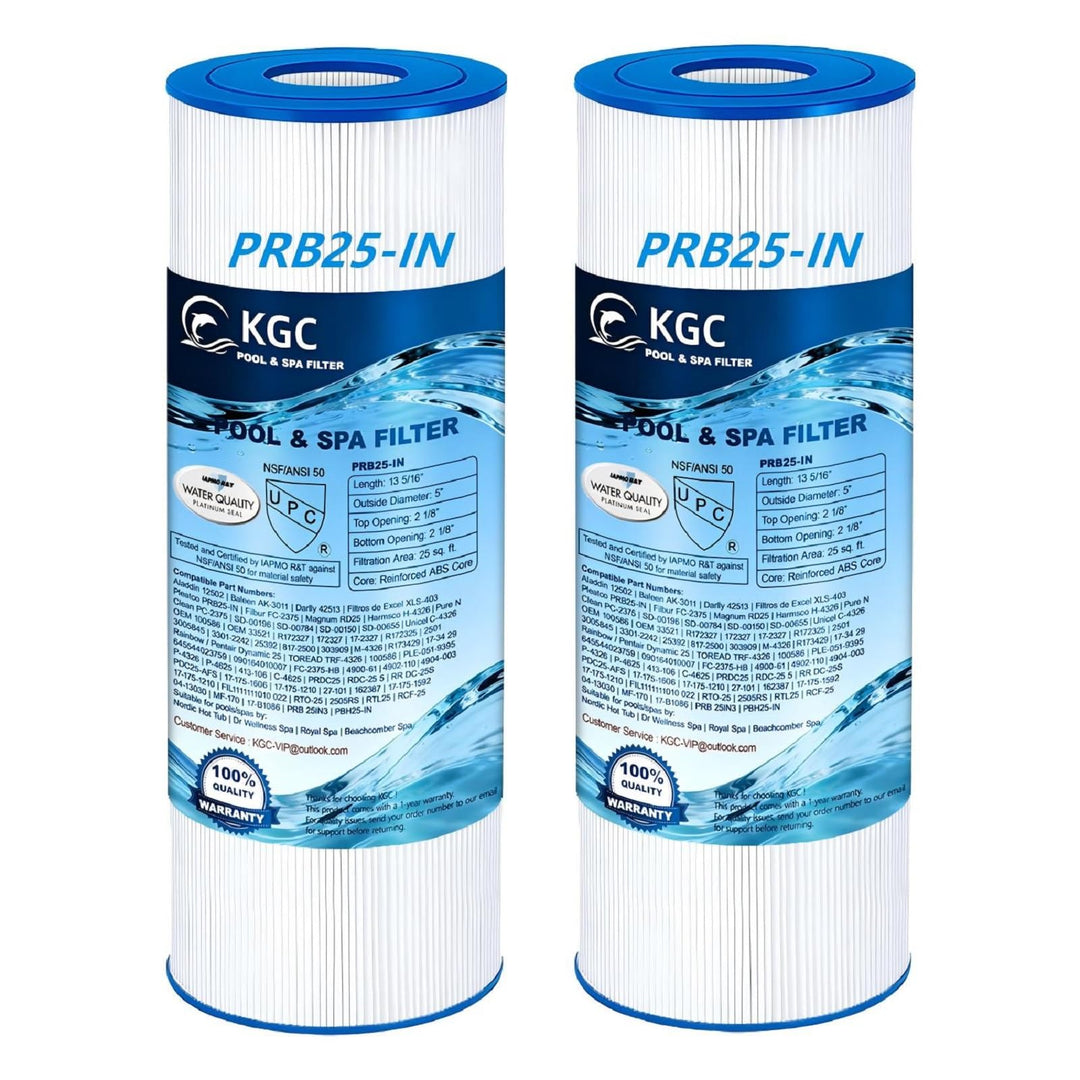 KGC PRB25-IN Spa Filterkartusche 2 Stück — NSF/ANSI 50 Zertifiziert Trilobal-Gewebe Ersatzfilter für