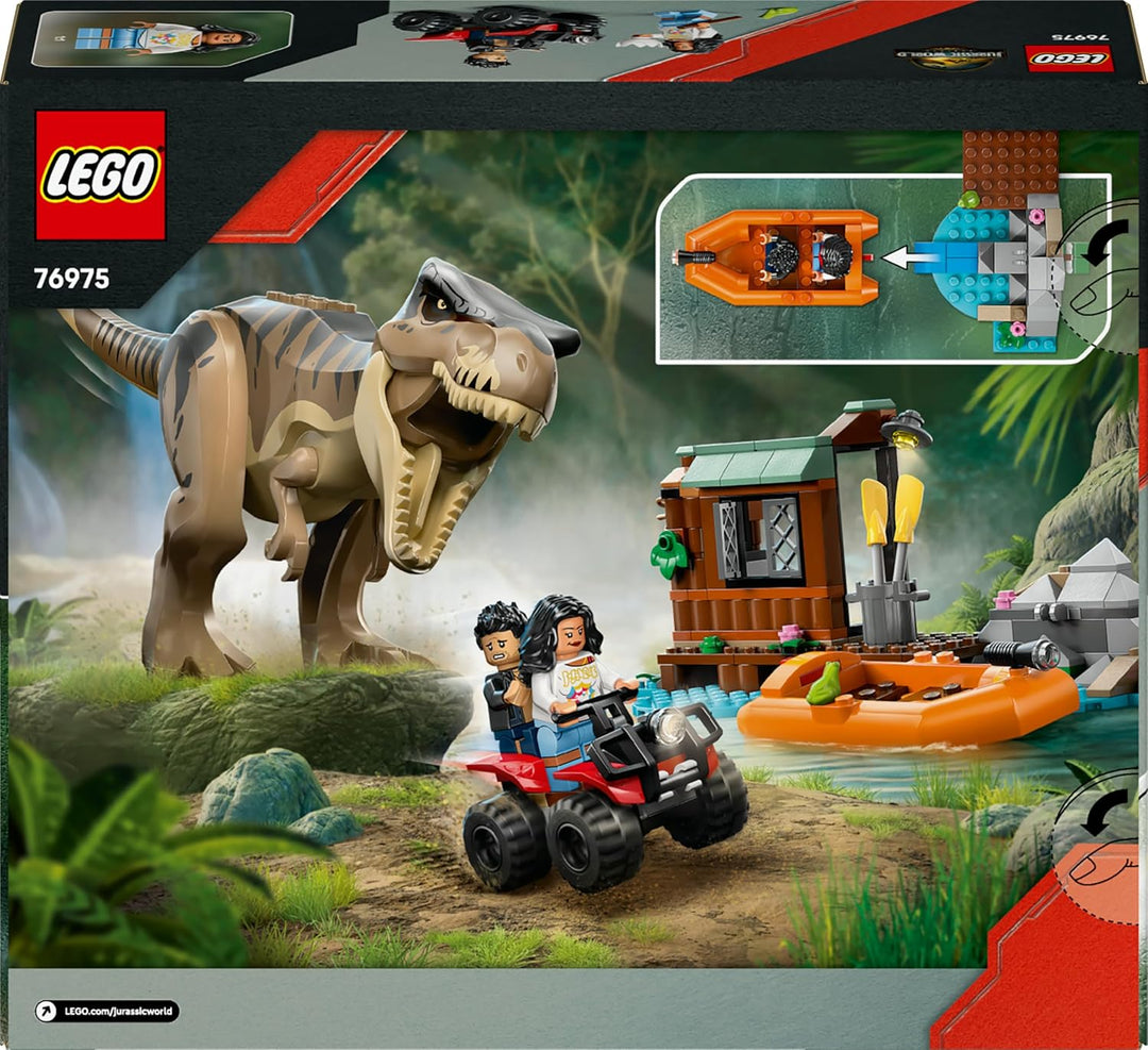 LEGO Jurassic World Flucht vor dem T.Rex – Interaktives Spielzeug mit Dinosaurier-Figur, Boot, ATV u