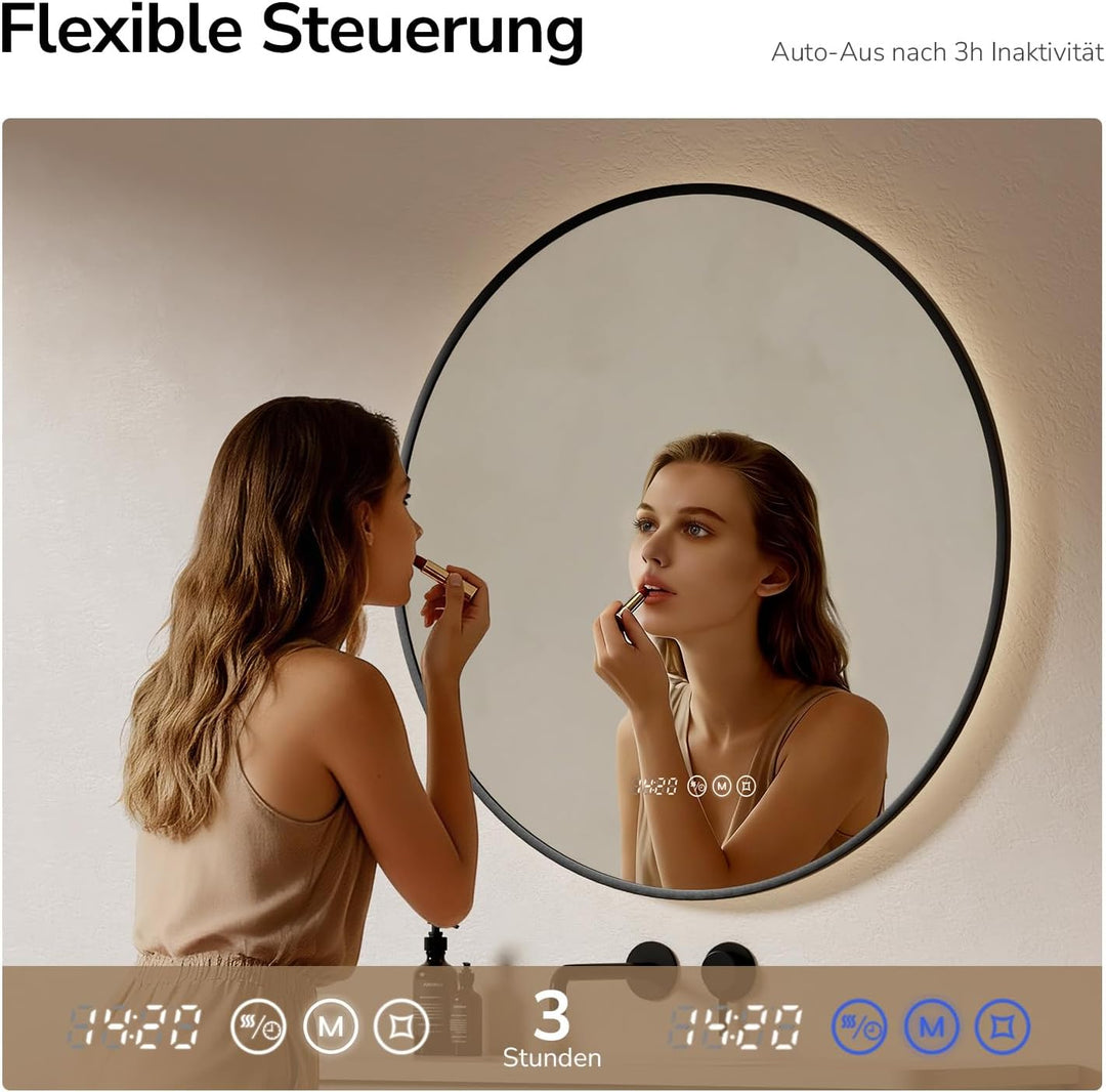 EMKE LED Badspiegel Rund ф80cm Spiegel mit Beleuchtung Runder Badspiegel Schwarzer mit Touch, Antibe