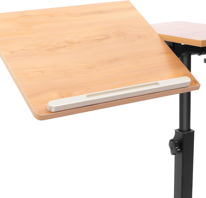 Laptoptisch höhenverstellbar, Beistelltisch mit Rollen, Laptopständer Holz, drehbar, Tisch für Bettl