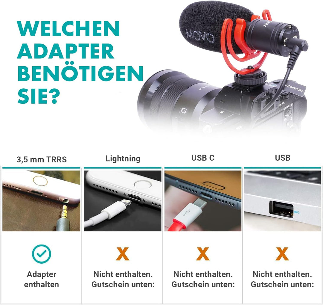 Movo VXR10-PRO Externes Videomikrofon für Kamera mit Rycote Lyre Stossdämpfer - Kompaktes Richtrohrm