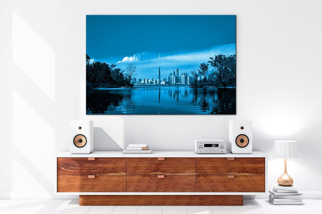 deyoli Küste von Toronto Kanada Format: 80x60 Effekt: Monocrome Blau als Leinwand, Motiv fertig gera
