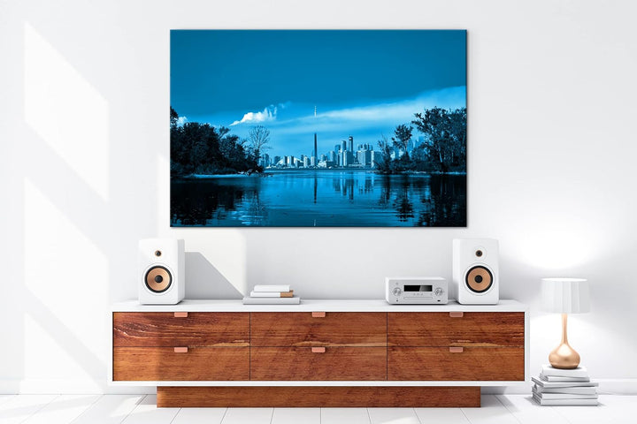 deyoli Küste von Toronto Kanada Format: 80x60 Effekt: Monocrome Blau als Leinwand, Motiv fertig gera