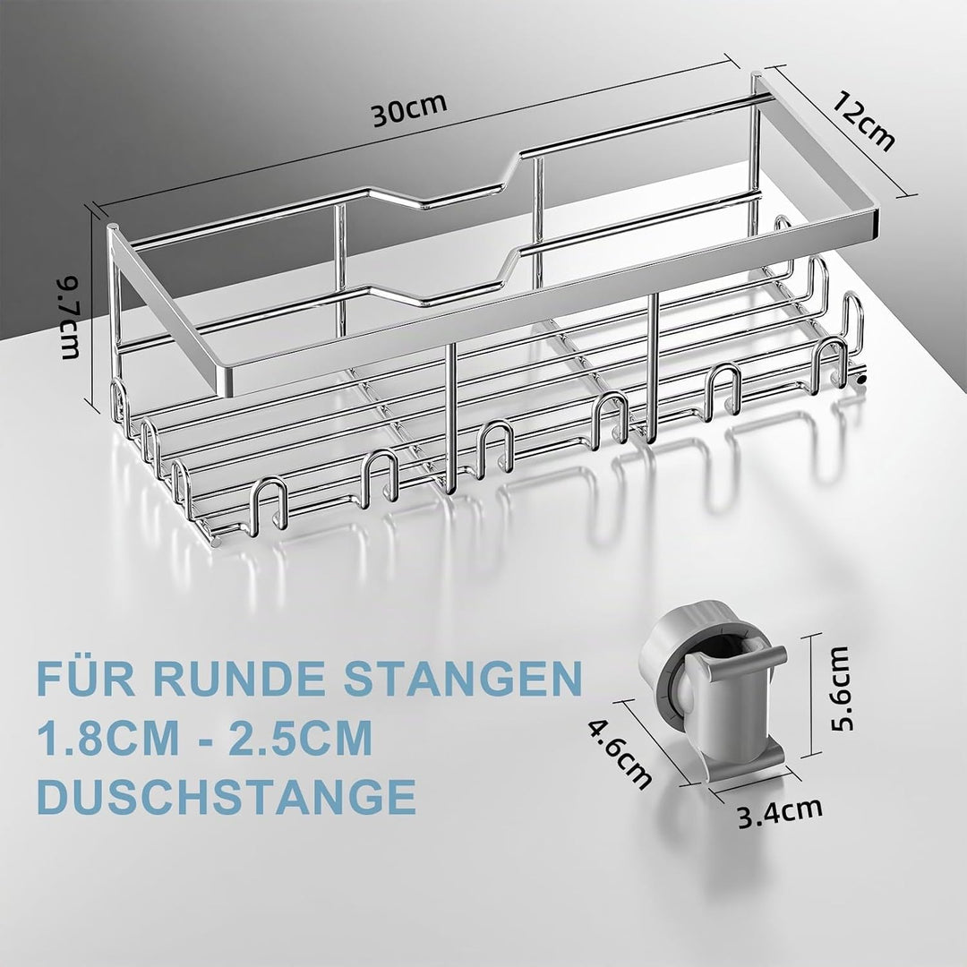 RUIHANDA Duschablage Ohne Bohren, Duschregal für RUNDE Stangen 18mm-25mm Duschstange (Nicht für Quad