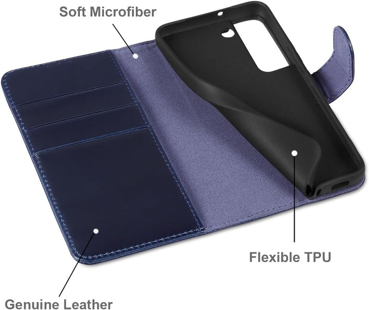 LENSUN Echtleder Hülle für Samsung Galaxy S22, Handyhülle Echtes Leder Magnetverschluss Standfunktio