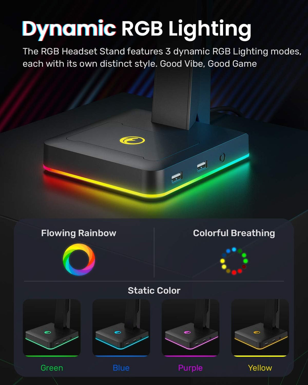 RGB Gaming Headset Ständer mit 2 USB Ports, Game Kopfhörer Halterung für PC, Xbox One, PS4, Switch,