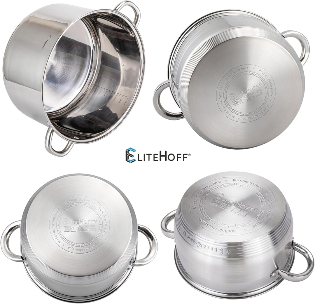 EliteHoff Kochtopf, 7-Lagen Edelstahl Topf Induktion Kochtöpfe Nudeltopf Suppentopf mit Glasdeckel f