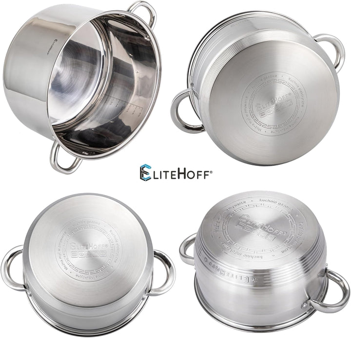 EliteHoff Kochtopf, 7-Lagen Edelstahl Topf Induktion Kochtöpfe Nudeltopf Suppentopf mit Glasdeckel f