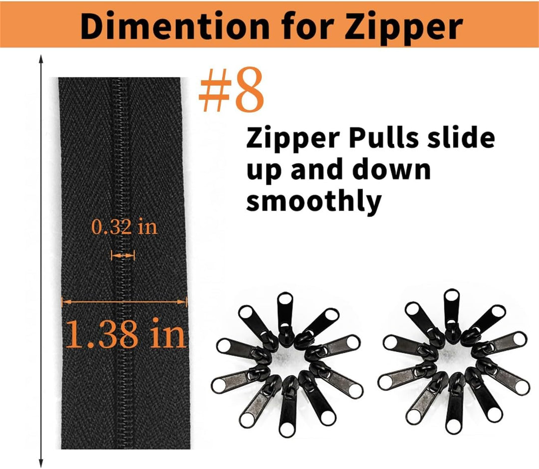 Amykite Endlosreissverschluss mit Zipper schwarz,10mm 10m Reissverschluss Meterware mit 20 Metall Sc