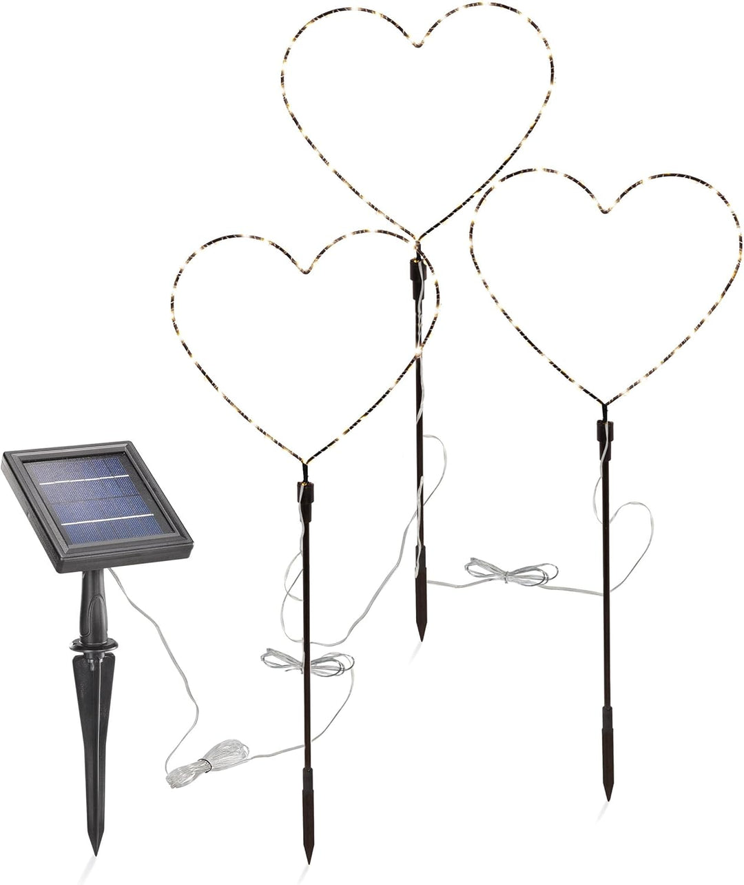 esotec Solar Weihnachtsdeko Herz Trio, 3er Set, LED Gartenstecker, Lichterkette, LiFePo4 Akku, Solar