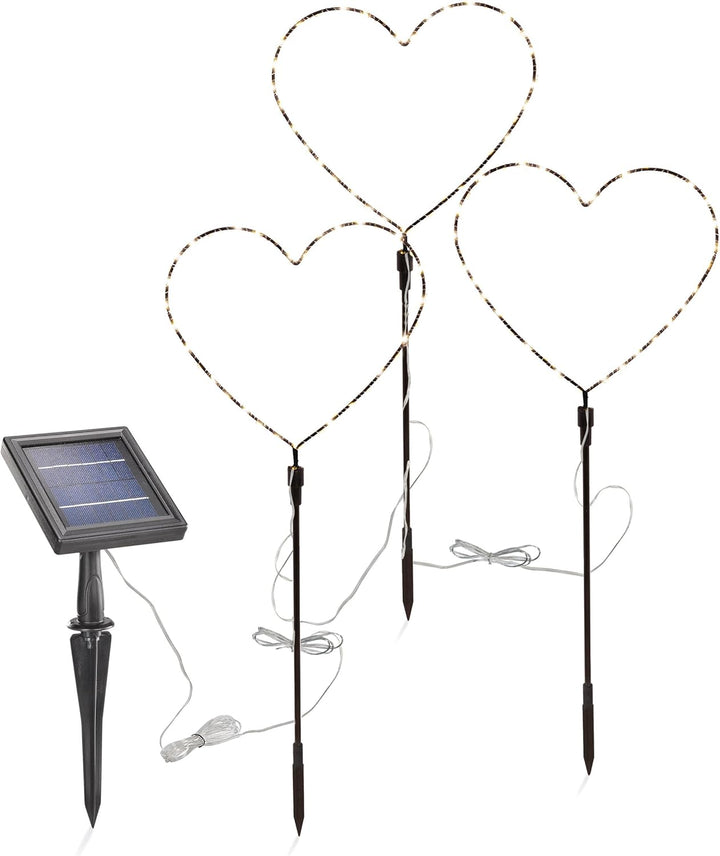 esotec Solar Weihnachtsdeko Herz Trio, 3er Set, LED Gartenstecker, Lichterkette, LiFePo4 Akku, Solar