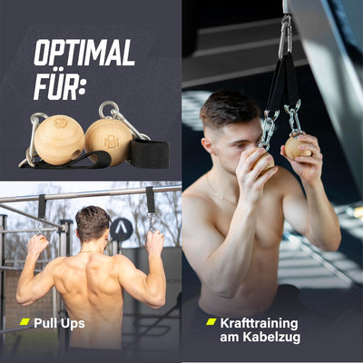 Müller & Blum Klimmzug Griffe Holz, Pull Up Balls zur Steigerung der Griffkraft, Trainingskugeln kle