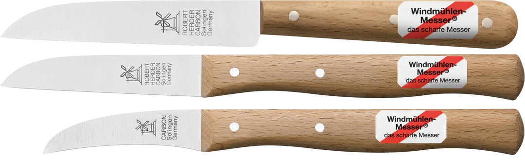 3er Set Gemüsemesser, kleines Küchenmesser, Schälmesser, Windmühlenmesser Klassiker