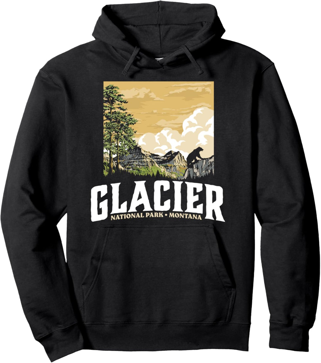 Glacier National Park WPA Style Vintage Montana Mountains Pullover Hoodie