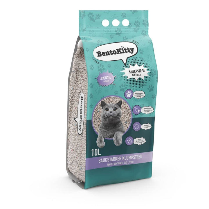 Katzenstreu (10L, 1er Pack) mit Lavendel Duft, Klumpend, weiss, feinkörnig, Klumpstreu aus Bentonite