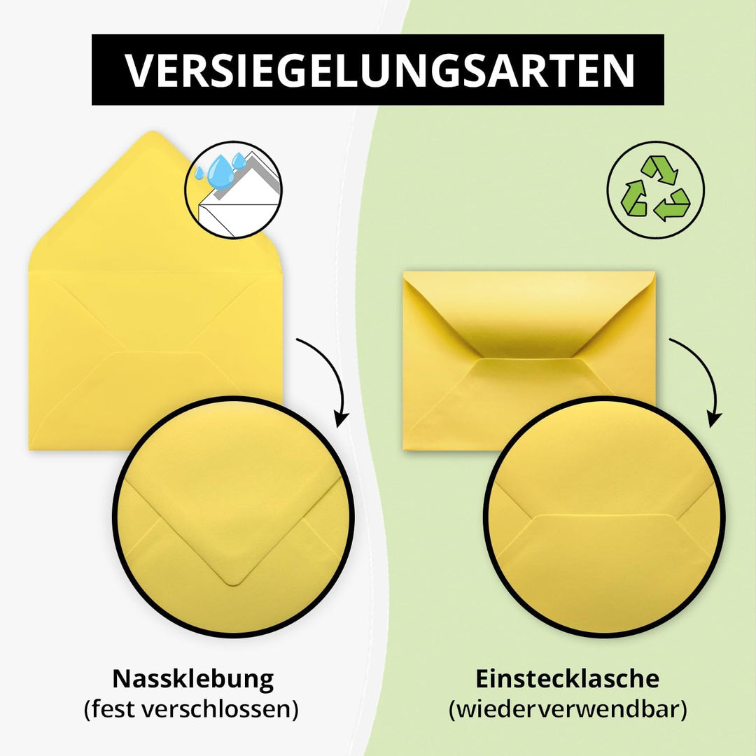 250x kleine Umschläge in Zitronengelb DIN C7 8,1 x 11,4 cm mit Spitzklappe und Nassklebung in 120 g/