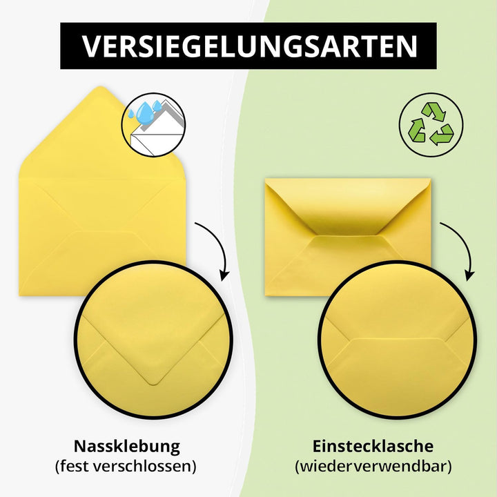 250x kleine Umschläge in Zitronengelb DIN C7 8,1 x 11,4 cm mit Spitzklappe und Nassklebung in 120 g/