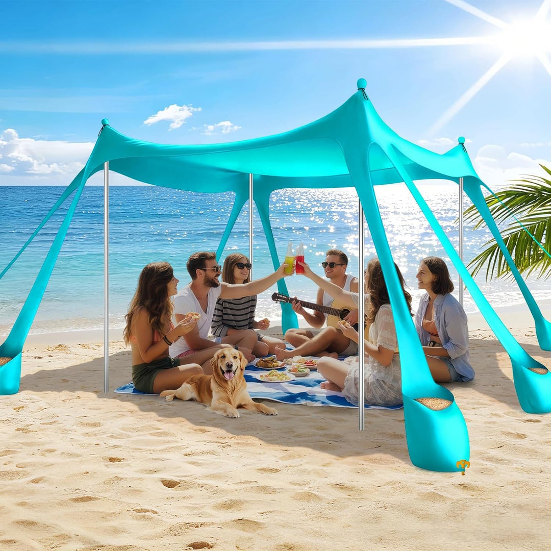 Strandzelt UPF 50+ 3 x 3m Pop-Up Strandvordach für Campingausflüge &amp; Angeln | Wasserabweisende Besch