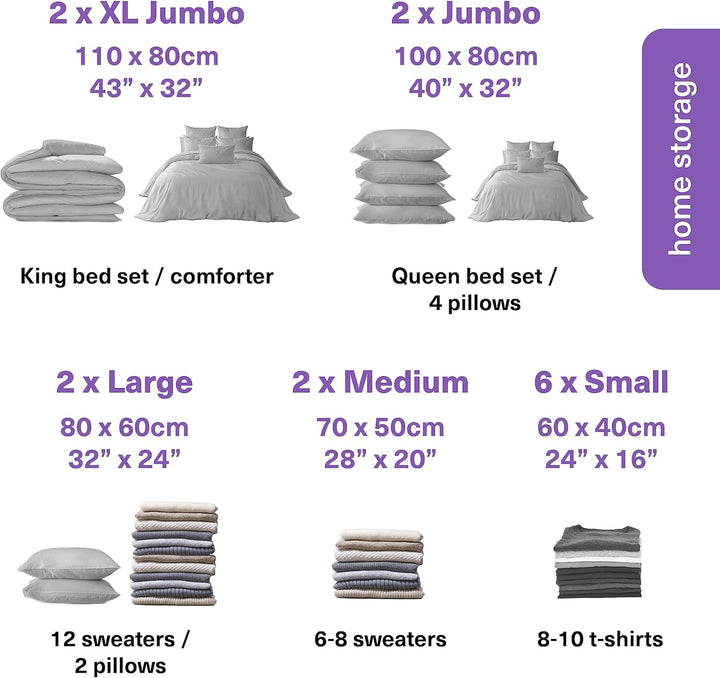 BRAMBLE - 20 Premium Vakuumbeutel Aufbewahrungsbeutel mit Pumpe, 7 Grössen (XXL, XL, L, M, S + Reise