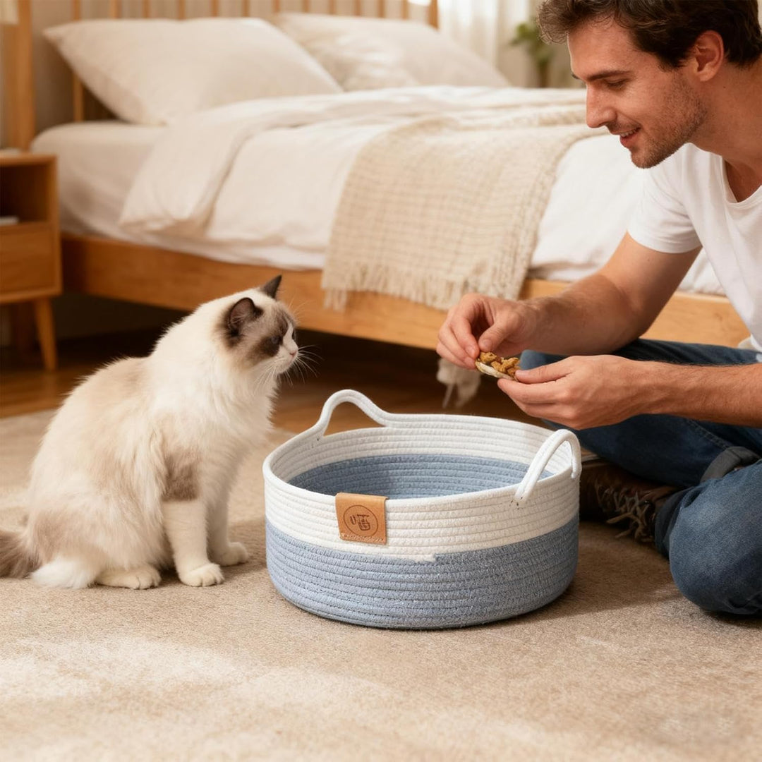Katzenkorb Bett | Baumwollseil zubehör Mit Matte | Schlafbett Und Runder Katzenkorb - für Indoor e A