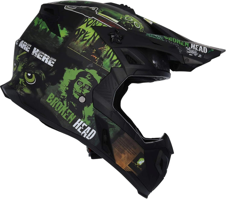 Broken Head Motocross-Helm Resolution - MX-Helm - Supermotohelm XL (61-62 cm) Schwarz-Grün, XL (61-6