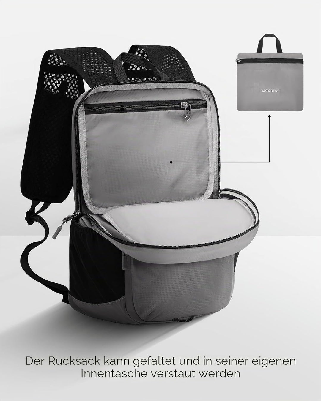 WATERFLY Faltbarer Rucksack Klein Ultraleicht: 15L Wanderrucksack Leicht Tagesrucksack Packable Dayp