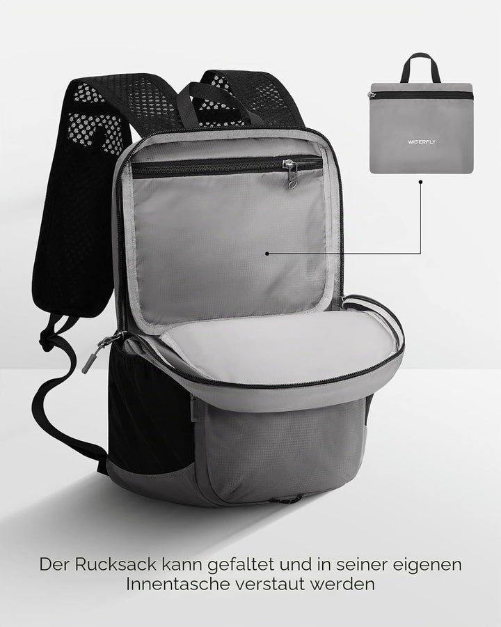 WATERFLY Faltbarer Rucksack Klein Ultraleicht: 15L Wanderrucksack Leicht Tagesrucksack Packable Dayp