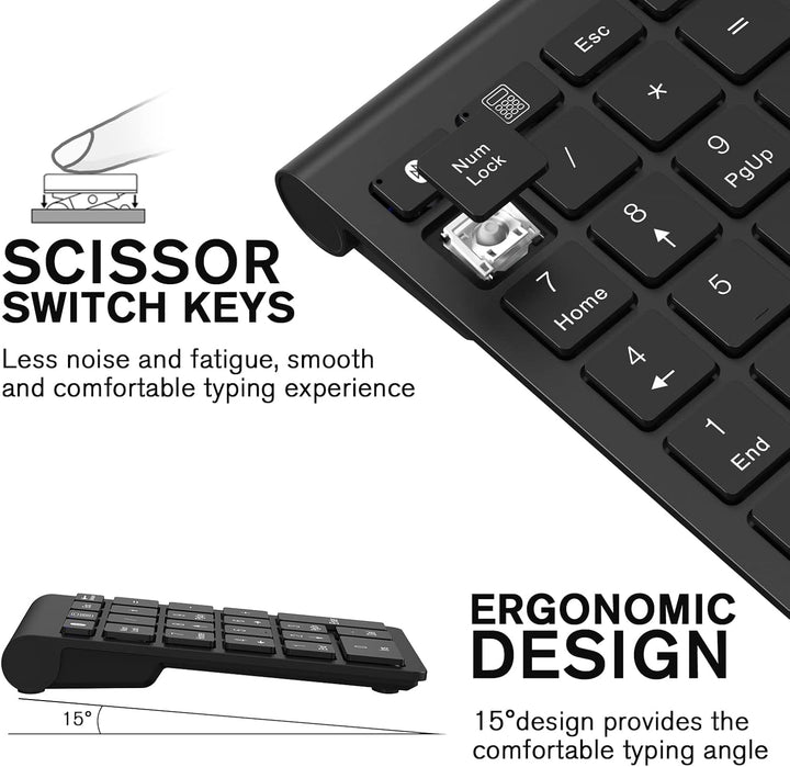 cimetech Bluetooth Numpad- kabellos ziffernblock mit 22 Tasten -10 Multifunktionstasten Multimedia-K