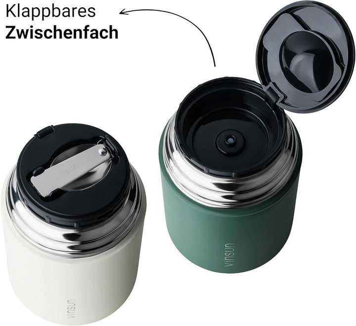 VINSUN Thermobehälter für Essen 800ml mit Löffel - Edelstahl, auslaufsicher, breite Öffnung - doppel