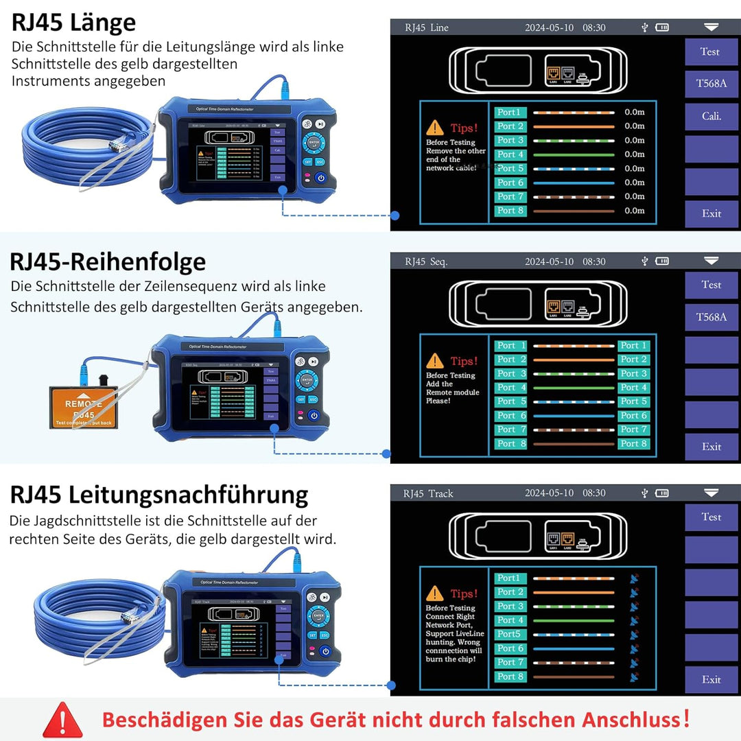 16-in-1 OTDR Optical Fiber Tester 1310/1550nm, 11cm Touchscreen und Event Map OLT (Optical Loss Test