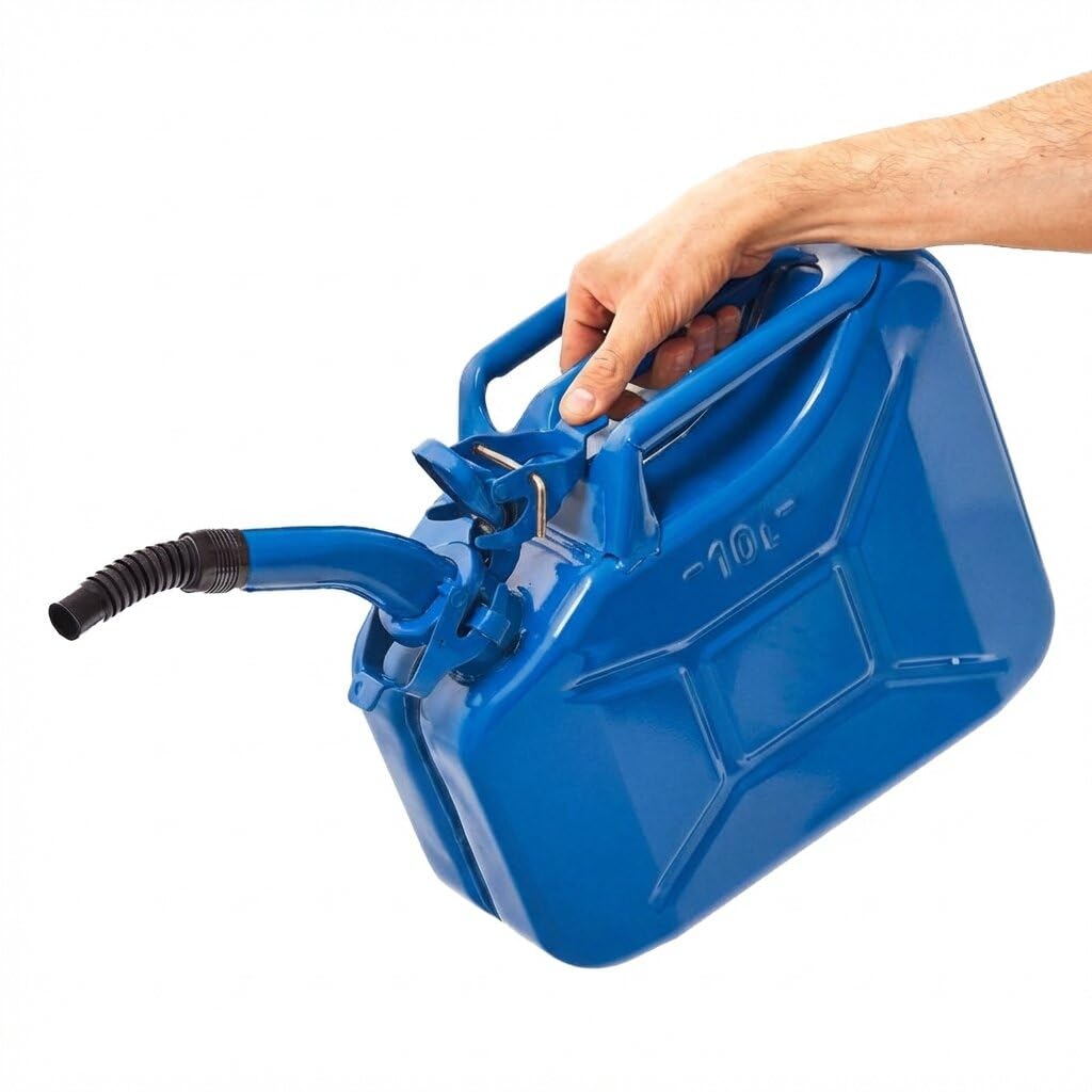 Oxid7® by BW Benzinkanister Metall 10 Liter mit Ausgiesser - Kraftstoffkanister Blau RAL 5005 - TÜV-