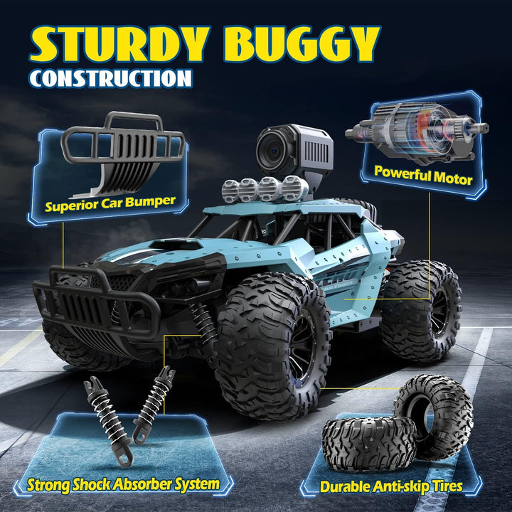DEERC Ferngesteuertes Auto 1:16 RC Truck mit 720P Kamera Foto WiFi Übertragung 2.4Ghz 2 Akku 60 Minu