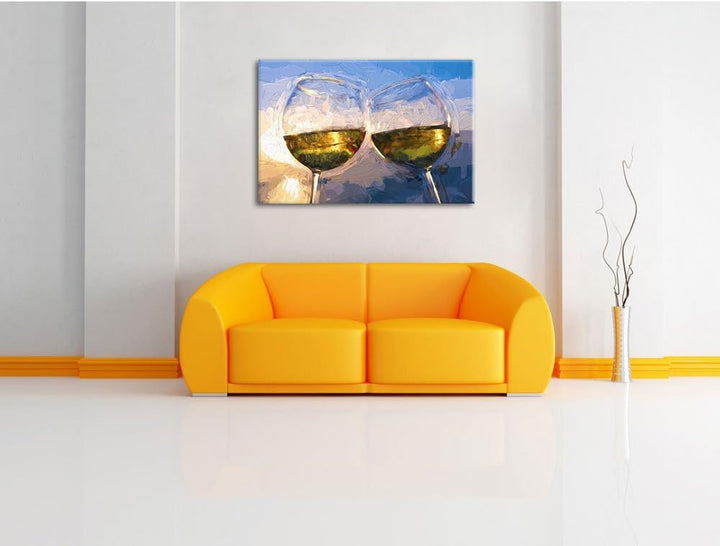 Pixxprint Weingläser Meer als Leinwandbild/Grösse: 100x70 / Wandbild/Kunstdruck/fertig bespannt, 100