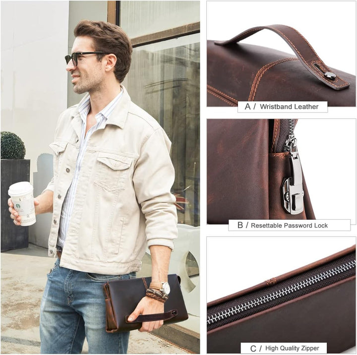 Contacts Herren Echtes Leder Ausweis Handyhalter Reissverschluss Coin Key Clutch Geldbörse Handtasch