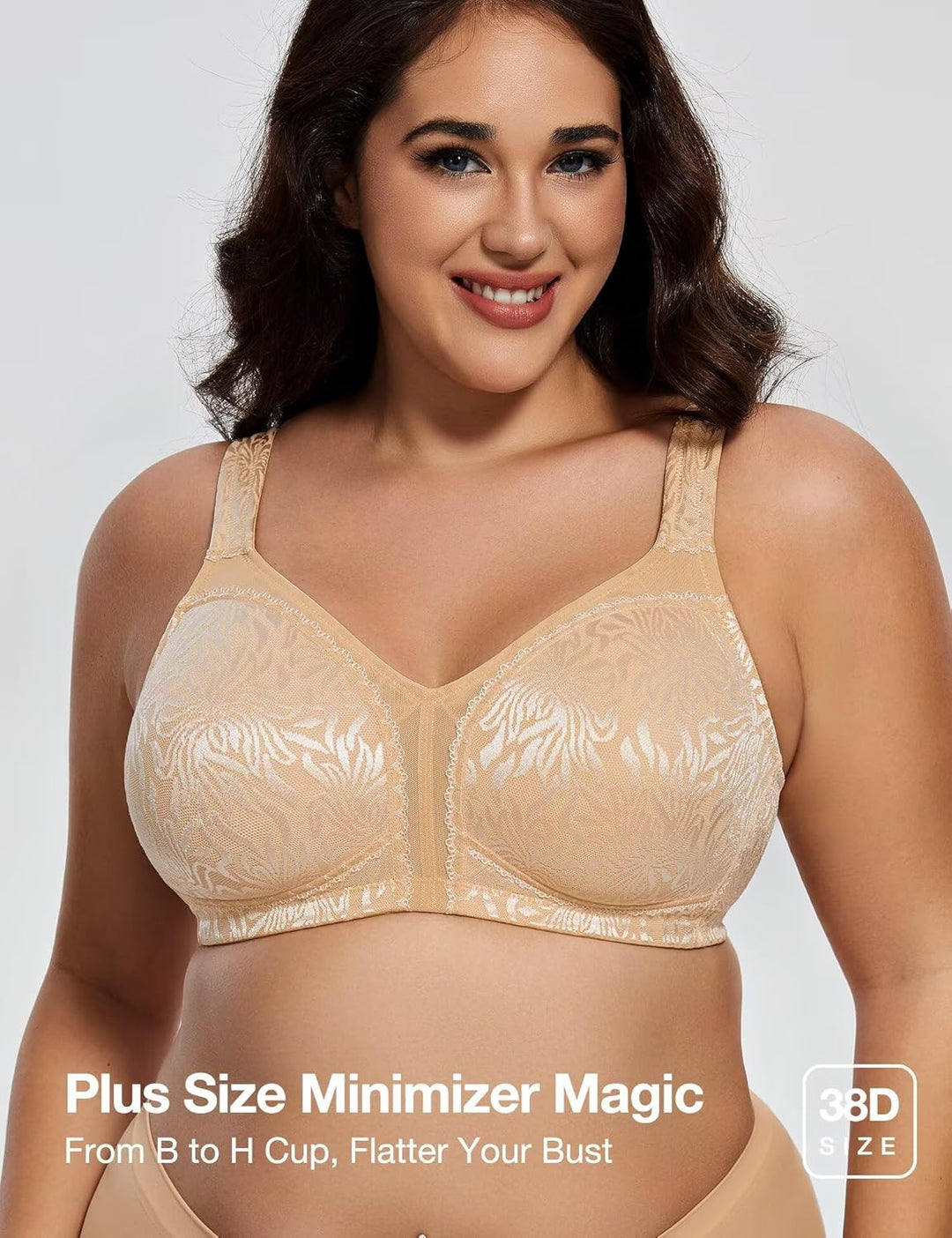 Deyllo Damen Vollschalen Minimizer BH Nicht Bügel Grosse Grössen BH Klassischer Dunkler Akt 80B, Dun