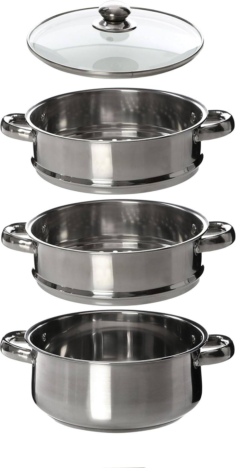 Premier Housewares Dampfgarer, Edelstahl, Glasdeckel, 28*22*22, Silver, 0408129 Dampfer, Dampfer