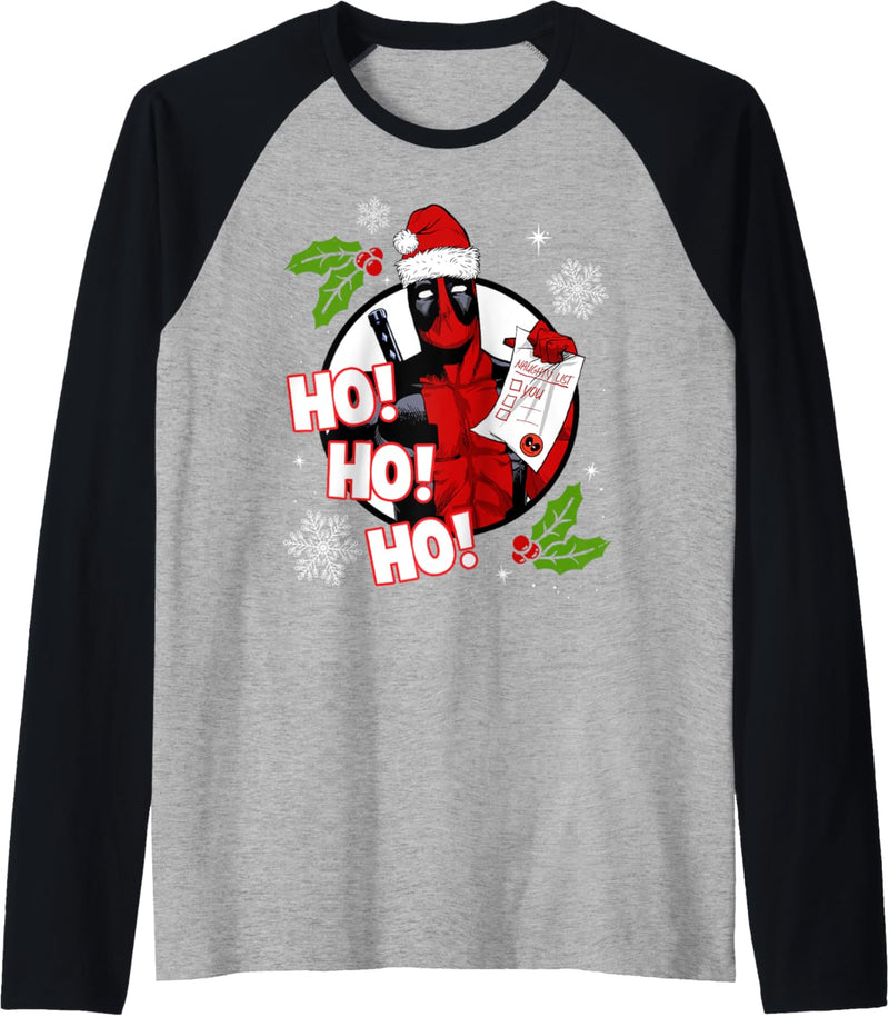 Marvel Deadpool Weihnachten Ho Ho Ho Naughty List Raglan