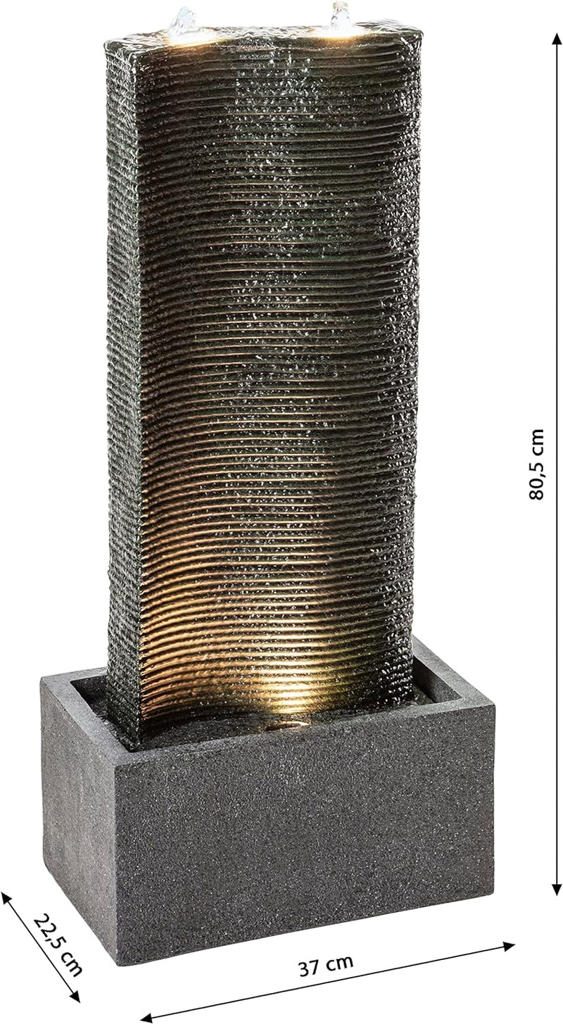 Dehner Gartenbrunnen Muro mit LED Beleuchtung, Steinoptik, ca. 80.5 x 37 x 22.5 cm, Polyresin, dunke