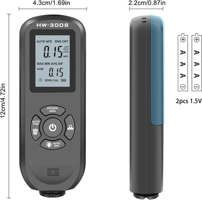 HW-300S Lackdickenmesser Dimensionale Messung Lehren 3 Einheiten (Um Mm Mils) Digitalanzeige Auto-Sc