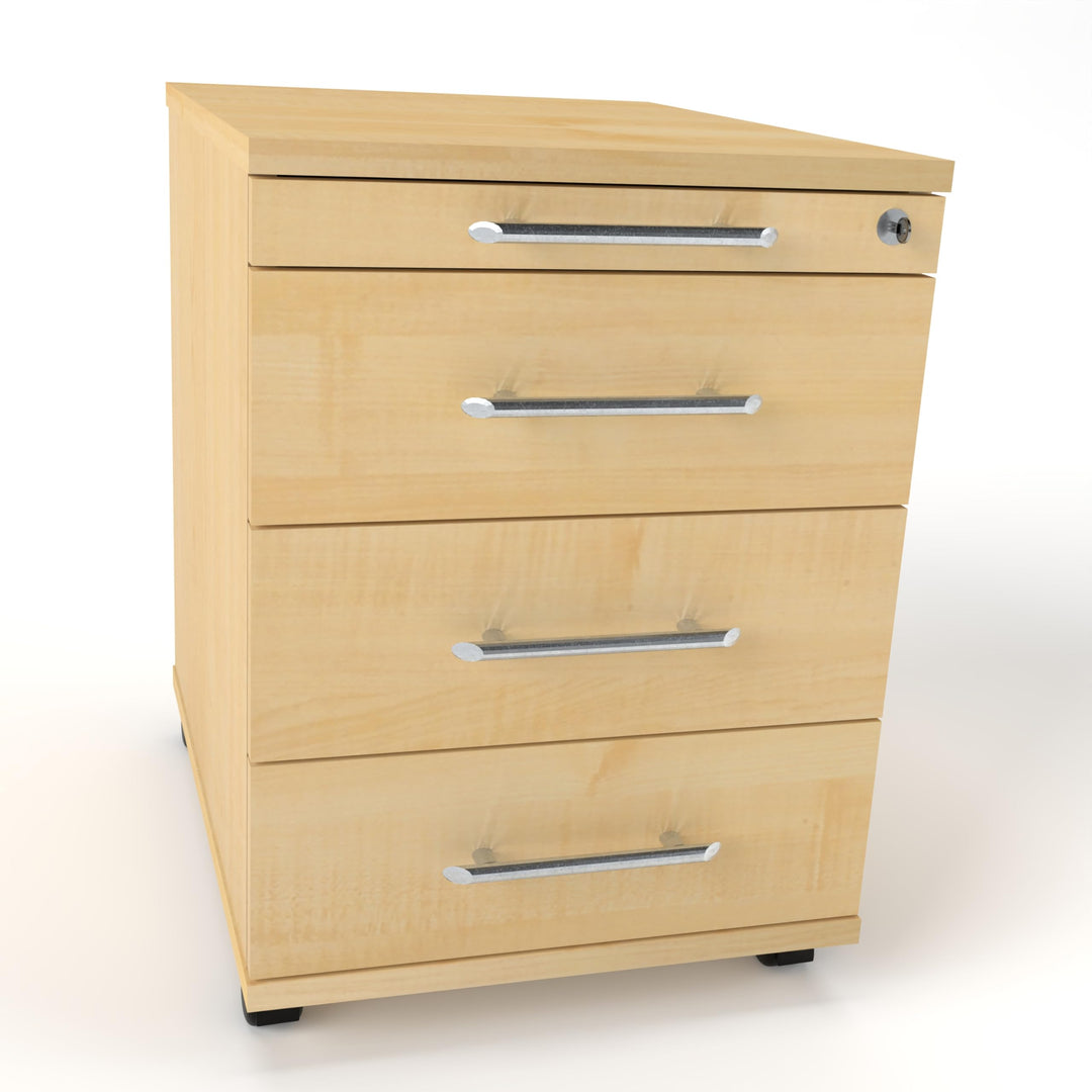 Rollcontainer CADI 43×58×59 cm – abschliessbarer Bürocontainer in Ahorn mit Orga- & 3 Universal-Schu
