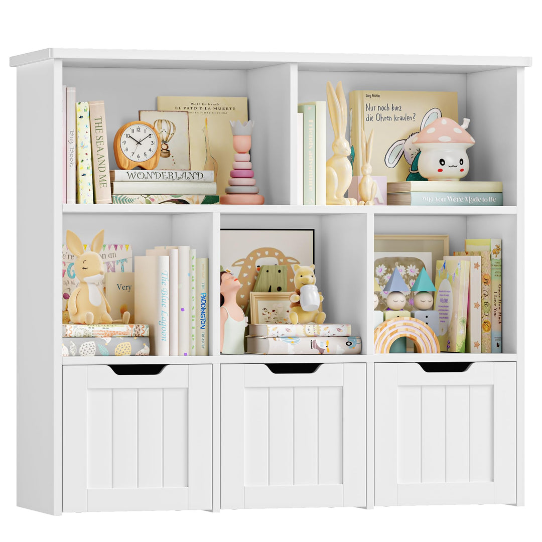 FOREHILL Kinderregal mit Boxen auf Rollen, Kinderzimmer Möbel, Spielzeugregl, Aufbewahrungregal,Büch