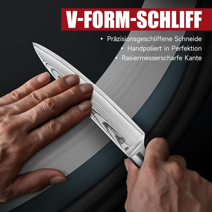 Sunnecko Damast Allzweckmesser 13CM – Rostfrei Damastmesser, klein Kochmesser für Fleisch & Gemüse,