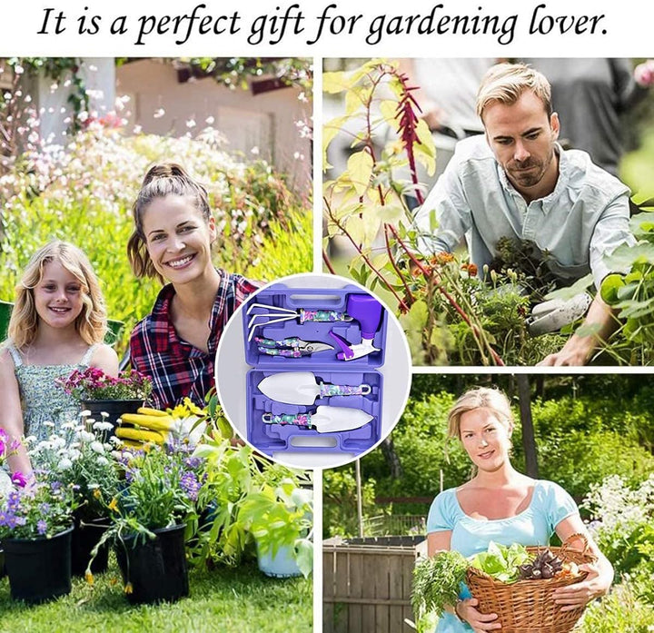 Queta 5 Stück Gartengeräte Set, Gartenwerkzeug Set mit rostfreiem Harrow Scissor Shovel Water Sprink