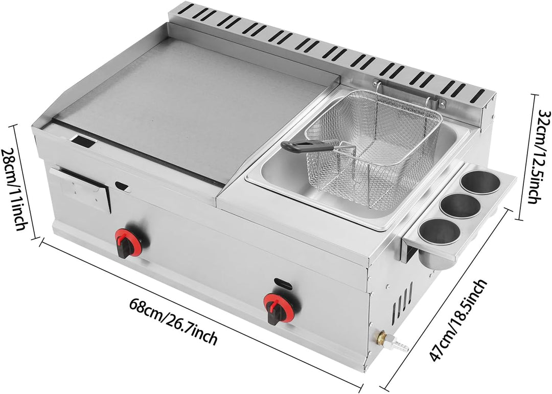Elektrische Fritteuse Edelstahl 6L Kommerzielle Frittemaschine Mit Grill Griddle Frittenbank Rechtec