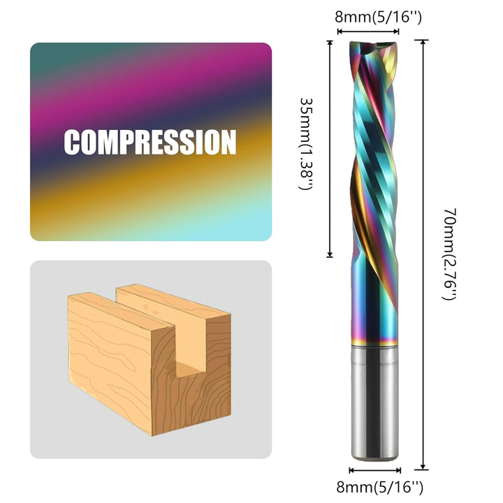 EU_Hozly Spiralfräser 8mm Schaft Kompression Schnittlänge mit DLC Beschichtung Nutfräser CNC Fräser