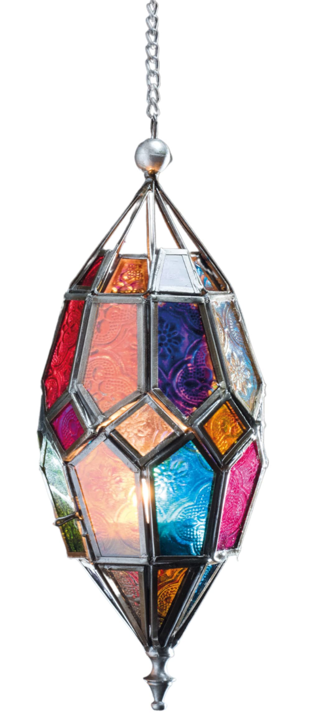 Teelicht-Laterne aus Glas im marokkanischen Stil, zum Aufhängen, mittelgross, mehrfarbig
