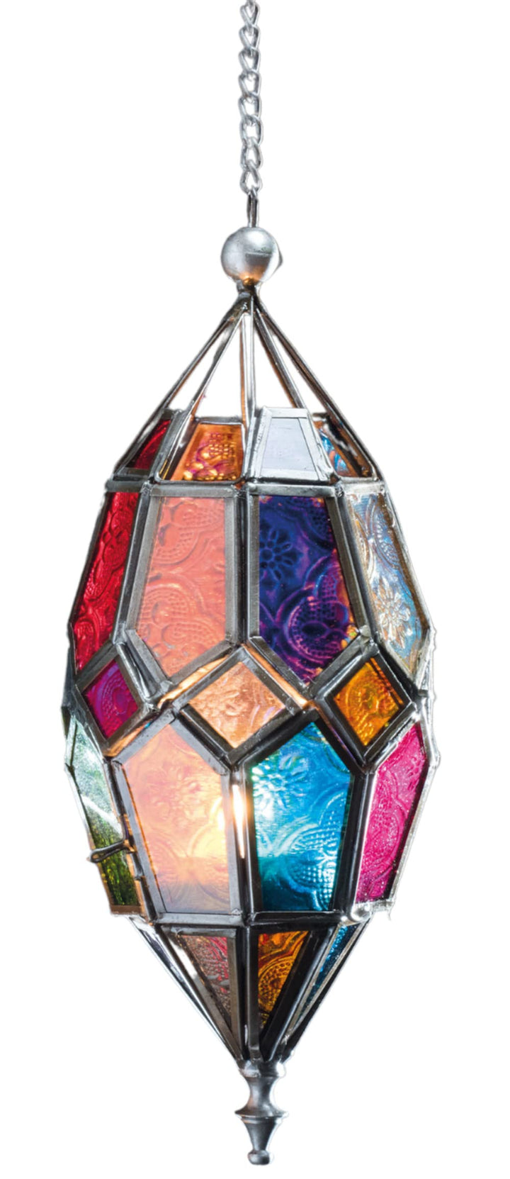 Teelicht-Laterne aus Glas im marokkanischen Stil, zum Aufhängen, mittelgross, mehrfarbig