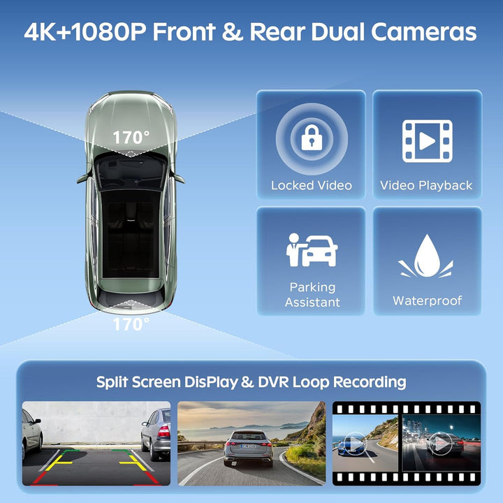 8.88 Zoll CarPlay Display für Apple CarPlay & Android Auto mit 4K Frontkamera & 1080P HD Rückfahrkam