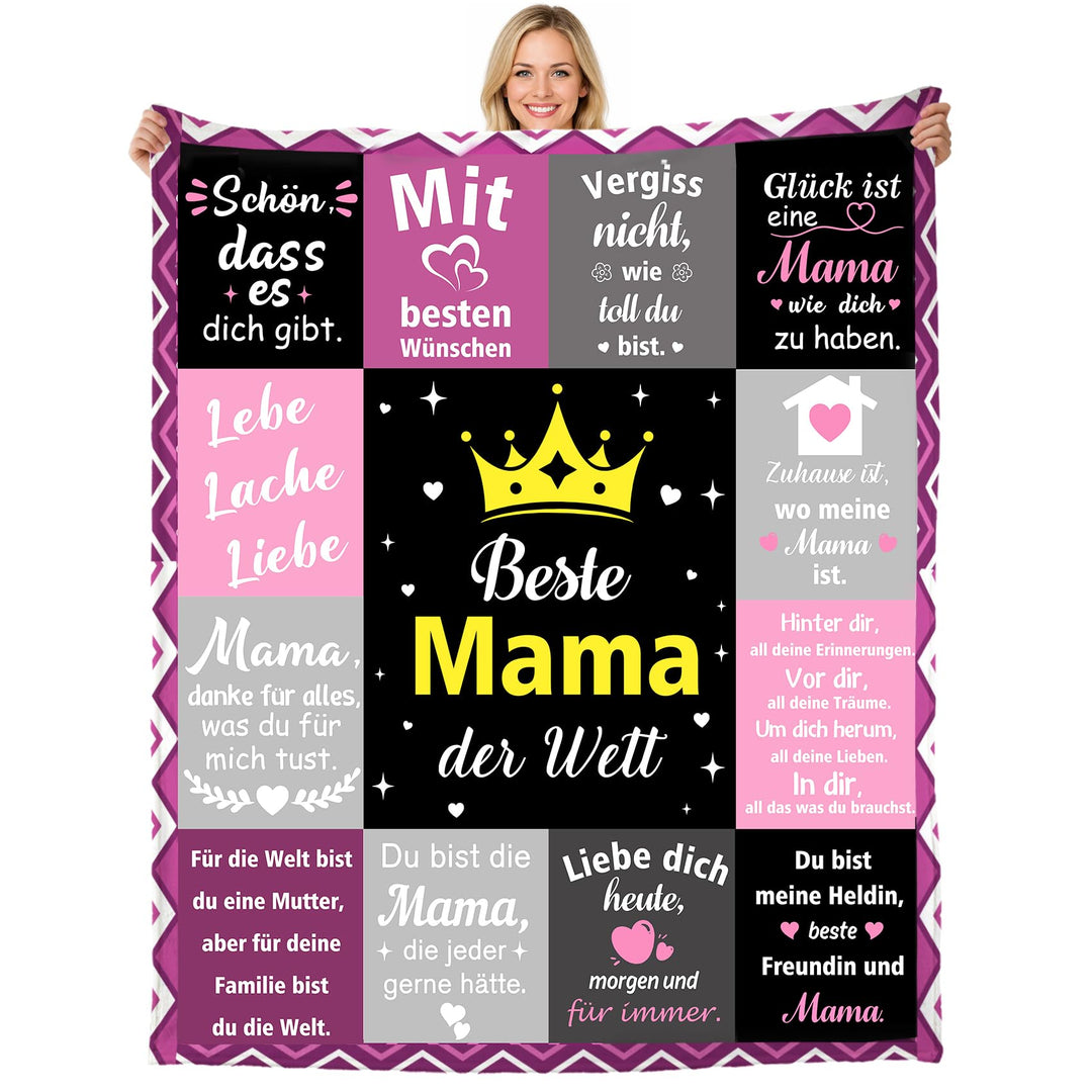 Mama Geschenk Kuscheldecke 150×130CM Flanelldecke Schlafdecke für Mama Katzenmam Oma Muttertagsgesch