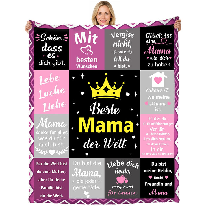 Mama Geschenk Kuscheldecke 150×130CM Flanelldecke Schlafdecke für Mama Katzenmam Oma Muttertagsgesch